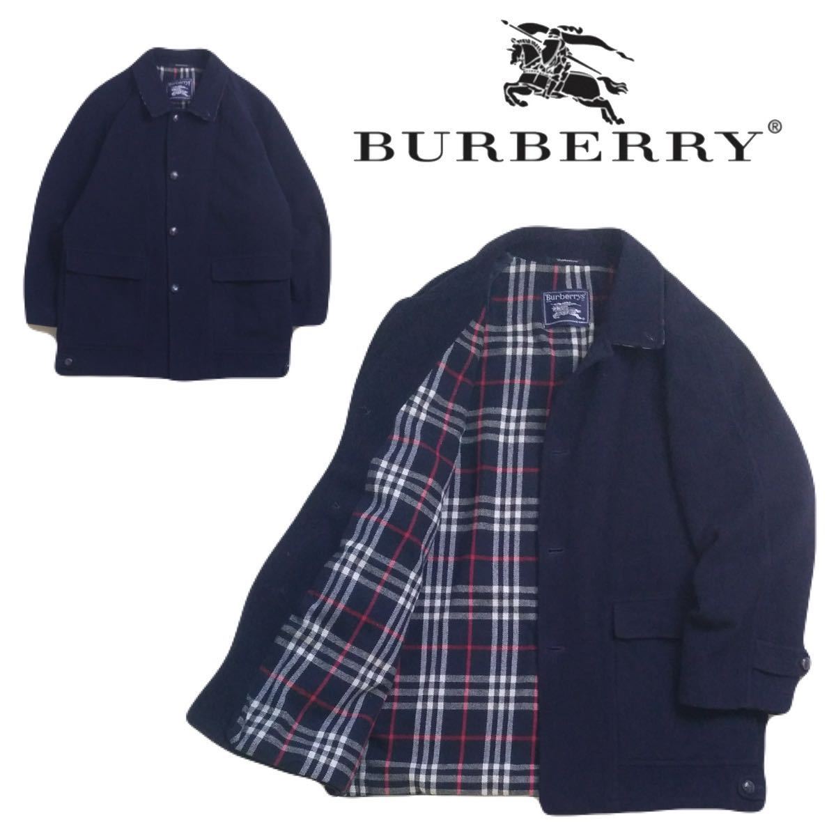 90s 当時物 スペイン製 BURBERRY'S ノバチェック メルトンウール ハーフコート ジャケット メンズ バーバリー ビンテージ ネイビー 231287_画像1