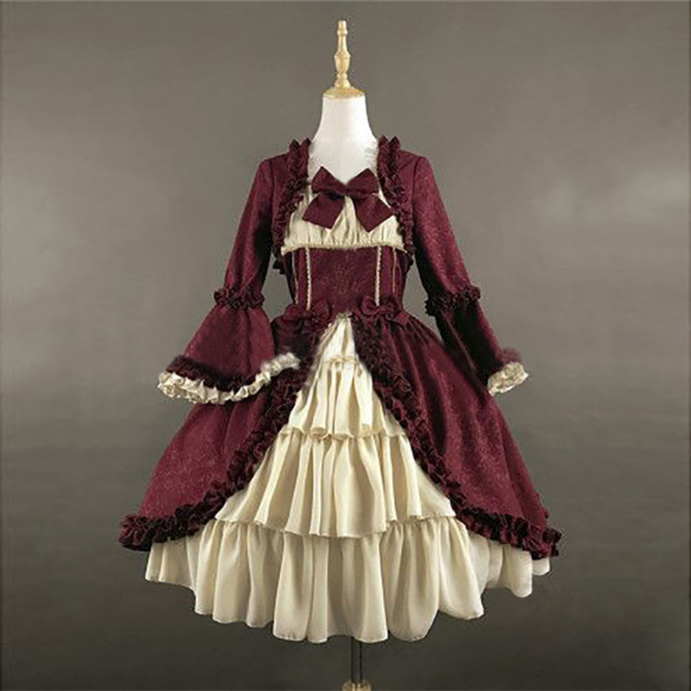  новый товар женщина Vintage . платье средний . цветочный принт. платье готический костюмированная игра плюс размер мяч свободная домашняя одежда 
