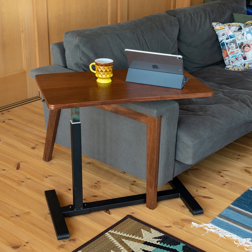 サイドテーブル 昇降 テーブル ベッドテーブル コの字 木製 ミニテーブル 昇降式 ソファテーブル アンティーク ウォールナット色