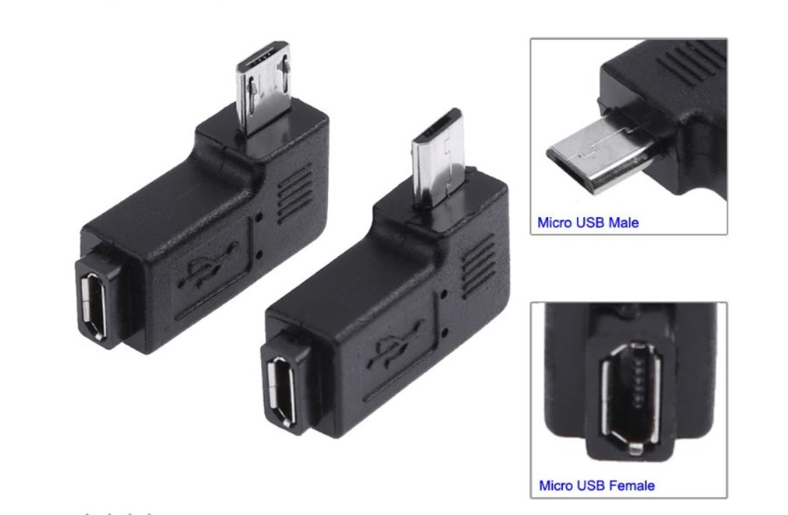 Micro マイクロ USB 2.0 アングル コネクター 左右あり 送料固定84円 （横出し サイド 90度 直角 L字 アダプター スマホ L型）(2)_画像1