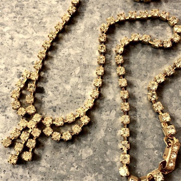 フランスヴィンテージ 金の太陽と銀の月の首飾り ガラス製の宝石たちg ゴールド ネックレス アンティーク ビジュー ファッション レトロ_画像1