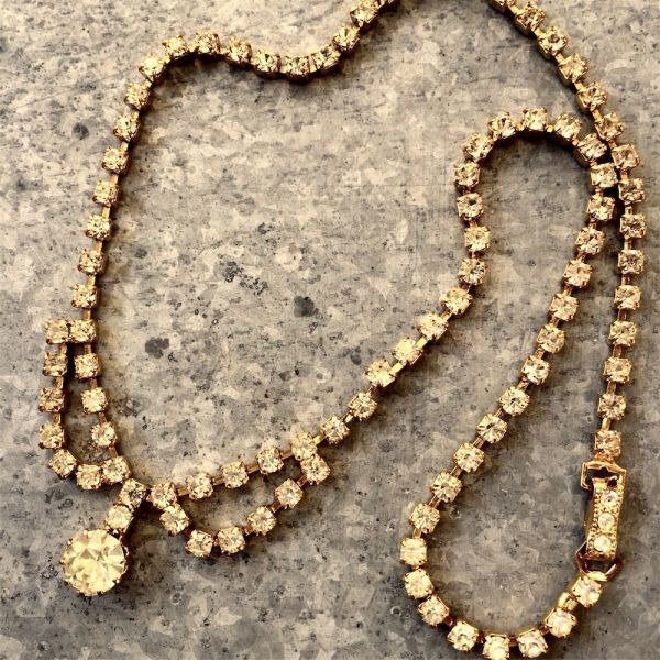 フランスヴィンテージ 金の太陽と銀の月の首飾り ガラス製の宝石たちe ゴールド ネックレス アンティーク ビジュー ファッション レトロ_画像3