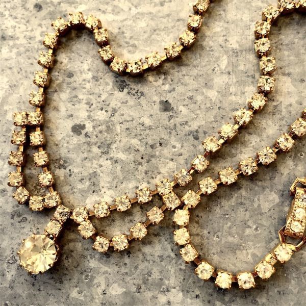 フランスヴィンテージ 金の太陽と銀の月の首飾り ガラス製の宝石たちe ゴールド ネックレス アンティーク ビジュー ファッション レトロ_画像1