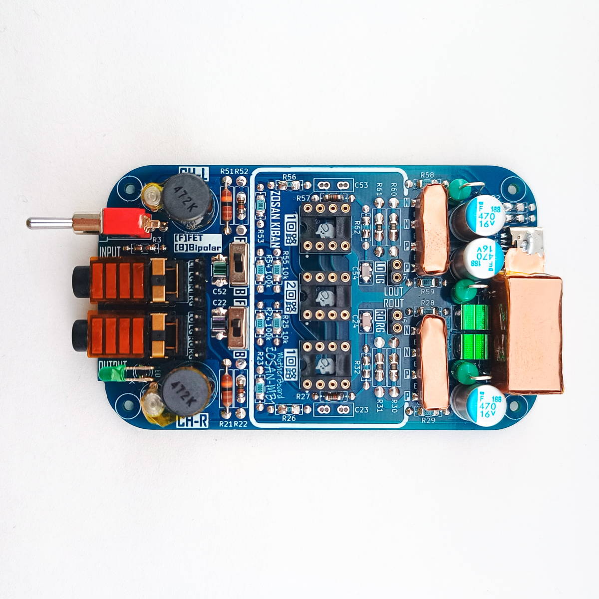 [ZOSAN-MB1 Rev.3]ミント缶サイズヘッドホンアンプ電子工作基板:管理番号6/7_基板完成見本(表)