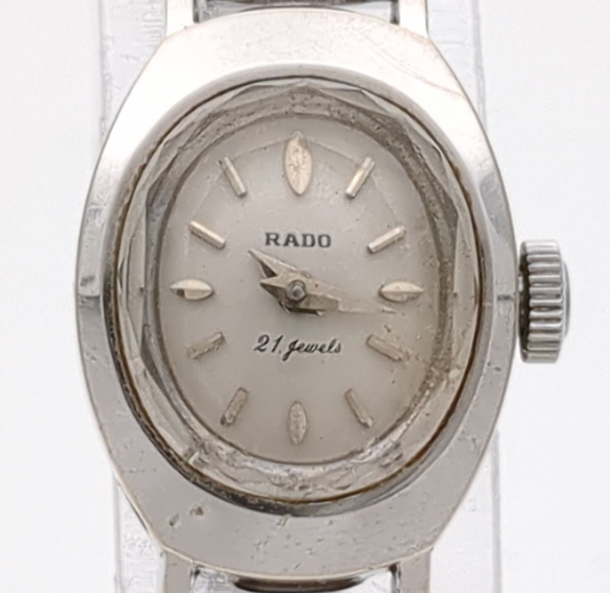 稼働品　要OH　ラドー　 手巻き　SS　K14WG　グレー　シルバー　21石　レディース　腕時計　アンティーク　RADO　◆3111/藤枝インター店_風防に欠け、全体的に傷があります