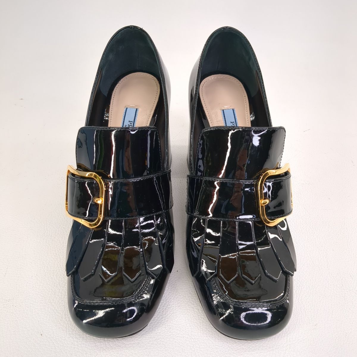 PRADA プラダ ハイヒール ローファー フリンジ レザーシューズ レディース MADE IN ITALY SIZE 38 箱付 ◆3102/掛川店