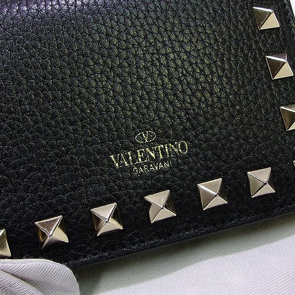 Valentino Garavani ヴァレンティノ ガラヴァーニ スタッズ 二つ折り コンパクト 財布 レザー 黒 【328608】_画像5