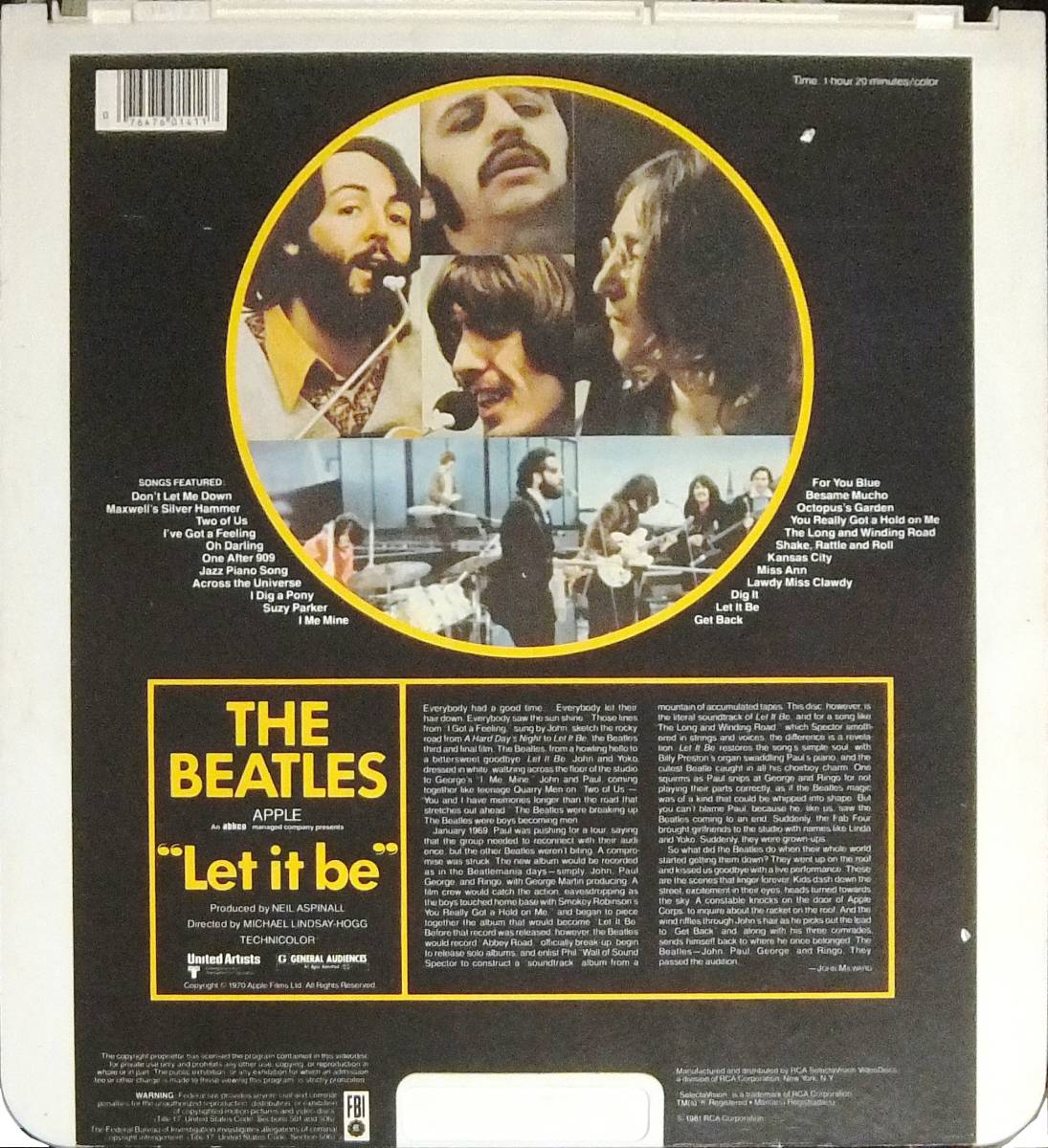 ◆SelectaVision VideoDiscs Let It Be・レット・イット・ビー♪THE BEATLES ザ・ビートルズ☆RCA01411★希少！の画像2