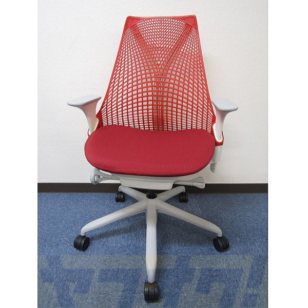 ハーマンミラー【中古】セイルチェア レッド 肘パット新品【送料無料】ホワイトフレーム Herman Miller SAYL Chair_画像1