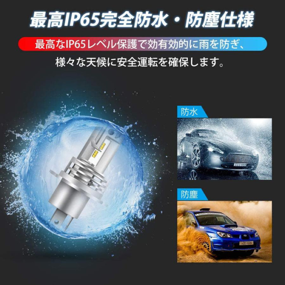 TRS H4 高輝度LEDヘッドライトHi/Lo ホワイト 6500K 車検対応 防水 2個セット 12/24V共用 310142_画像4