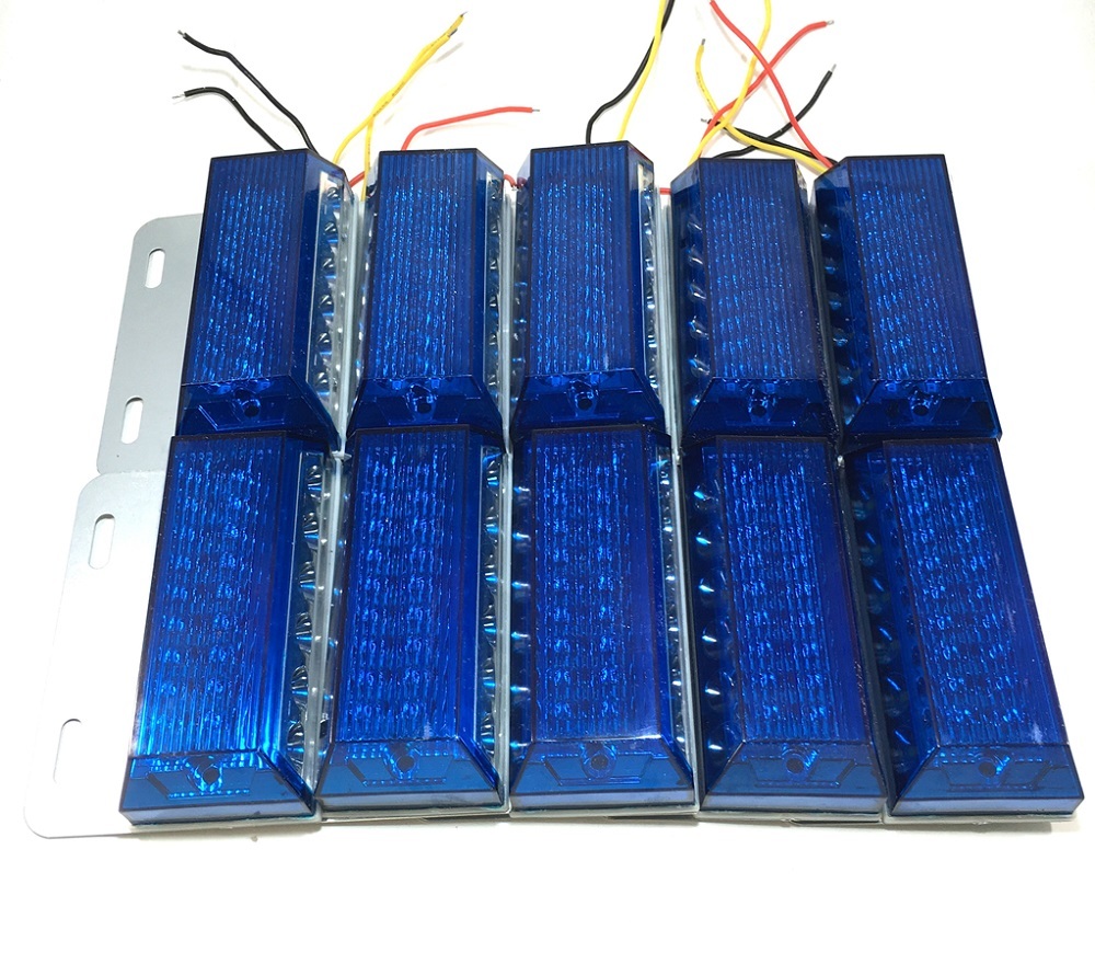 24V LED サイド マーカー ダウンライト付 10個セット 汎用 角型 ブルー 青 ステー付 路肩灯 アンダーライト デコトラ等_画像1