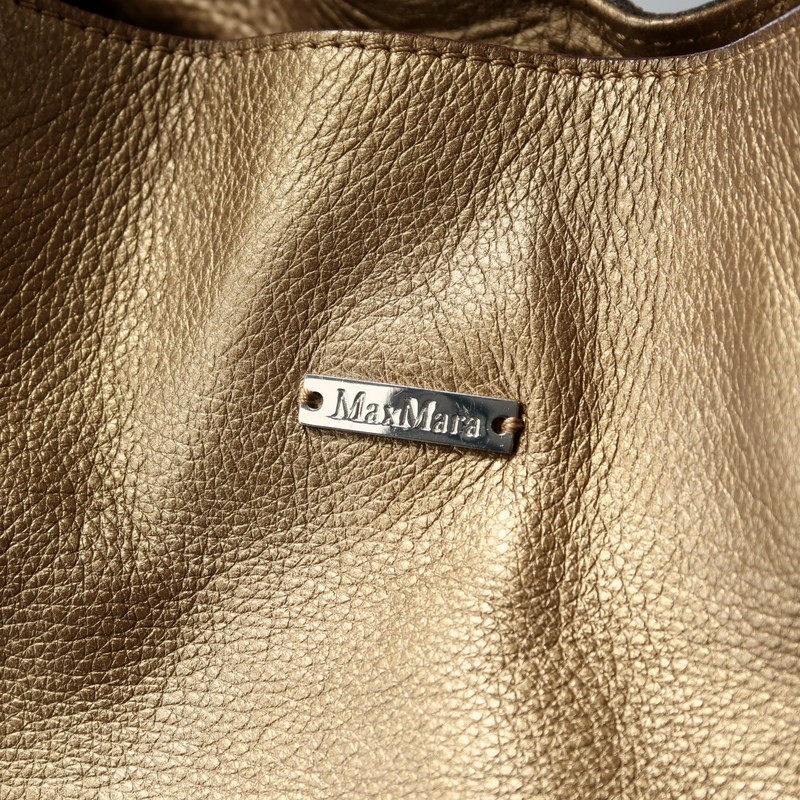 MF8881〇イタリア製*マックスマーラ MaxMara*レザー*メタリック*トートバッグ*肩掛け*鞄*ゴールド系_画像6