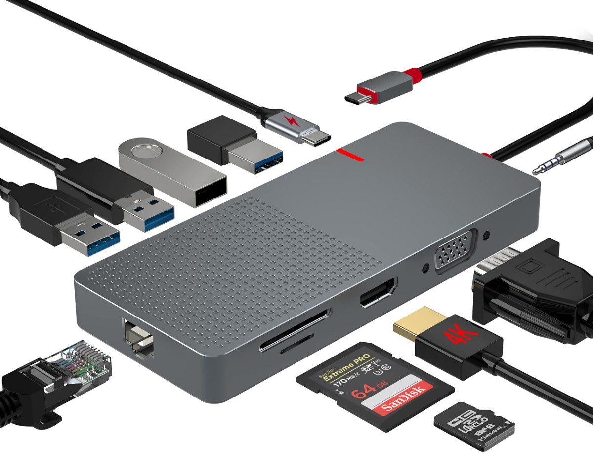 usb c ハブ 11-in-1 usb hub usb c 変換アダプ type-c hdmi vga（4K HDMI displayport hdmi 変換/usb lan/PD 100 W急速充電ポート/2個USB…_画像1