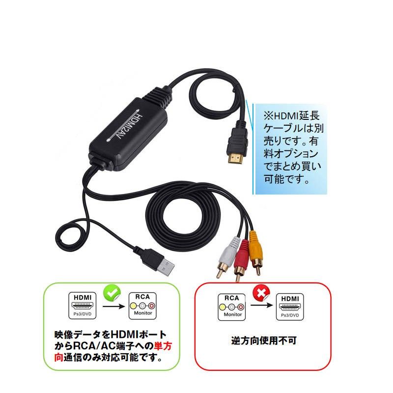 HDMI RCA 変換器 hdmiメス RCAオス 変換アダプター hdmi av変換ケーブル 1.3メートル コンバーター 