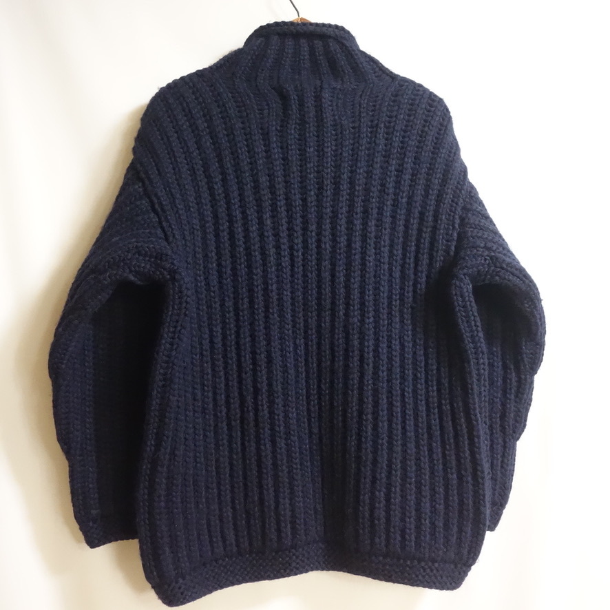 【SHIPS別注 90's カナディアンセーター カウチンセーター】カナダ製 リブ編み ハンドニット Canadian Sweater ネイビー 無地 TALON ZIP_画像3