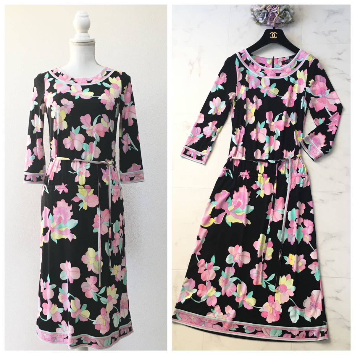 美品 LEONARD レオナール 近年 カンカン 花柄 ドレス ワンピース 美品 LEONARD レオナール 近年 カンカン 花柄 ドレス ワンピース