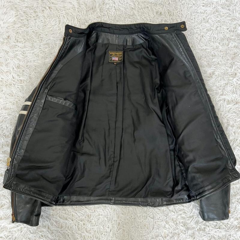 VANSON バンソン ライダースジャケット レザー スタンドカラー パッチドレザー プロテクター ワッペン ブラック レッド USA製 50 XL LL_画像2