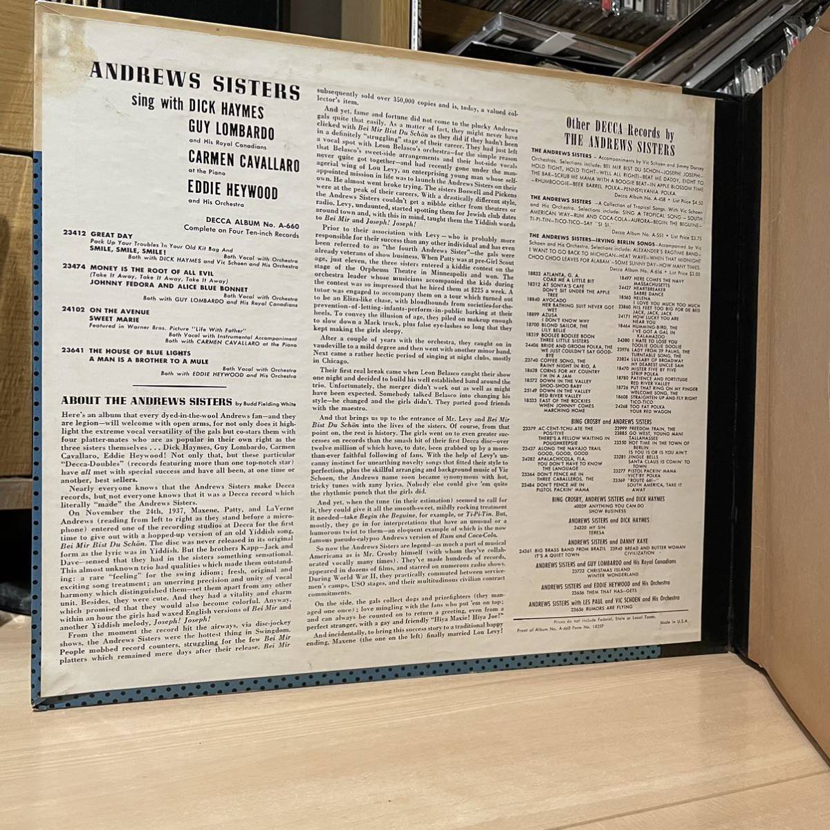 【SP盤4枚組セット】 Andrews Sisters Sing with Dick Haymes, Guy Lombardo, Eddie Haywood, Carmen Cavallardo (1948) Decca A660_画像5