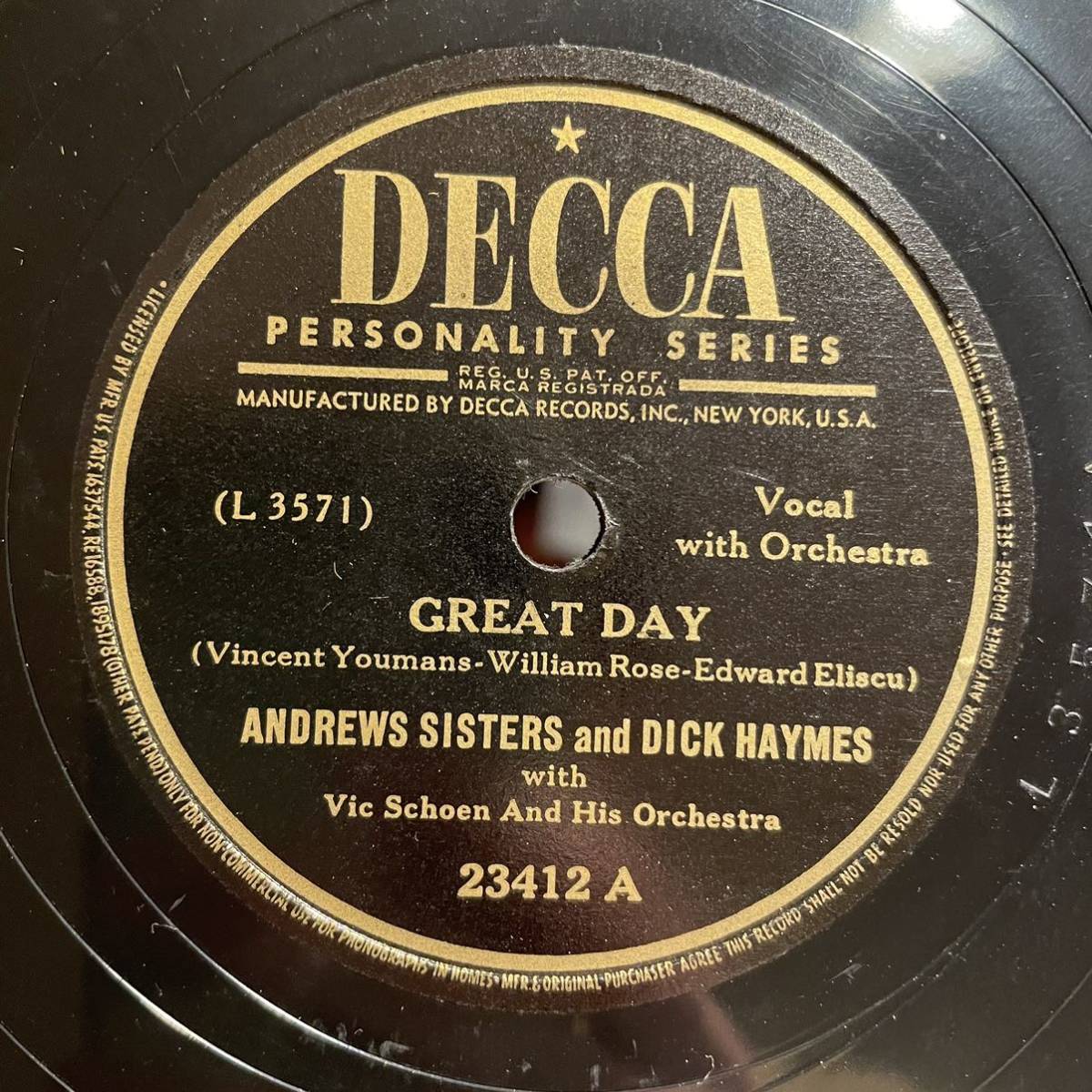 【SP盤4枚組セット】 Andrews Sisters Sing with Dick Haymes, Guy Lombardo, Eddie Haywood, Carmen Cavallardo (1948) Decca A660_画像6