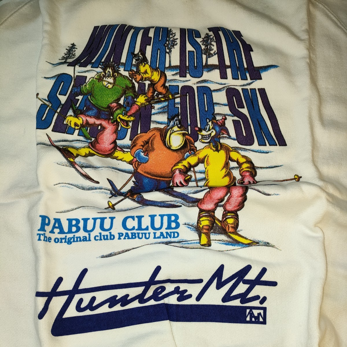 ビンテージ品　PABUU CLUB トレーナー　Hunter Mt.　絵柄・スキー　ユニセックス　フリーサイズ　未使用　KALOF