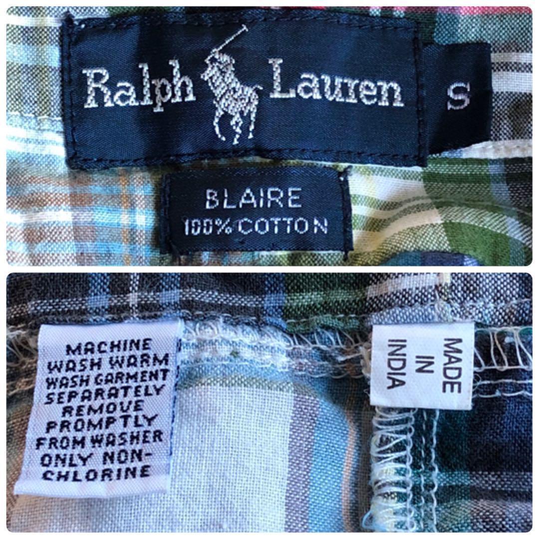 ラルフローレン　BLAIRE パッチワーク　刺繍ロゴ　インド製 長袖　シャツ