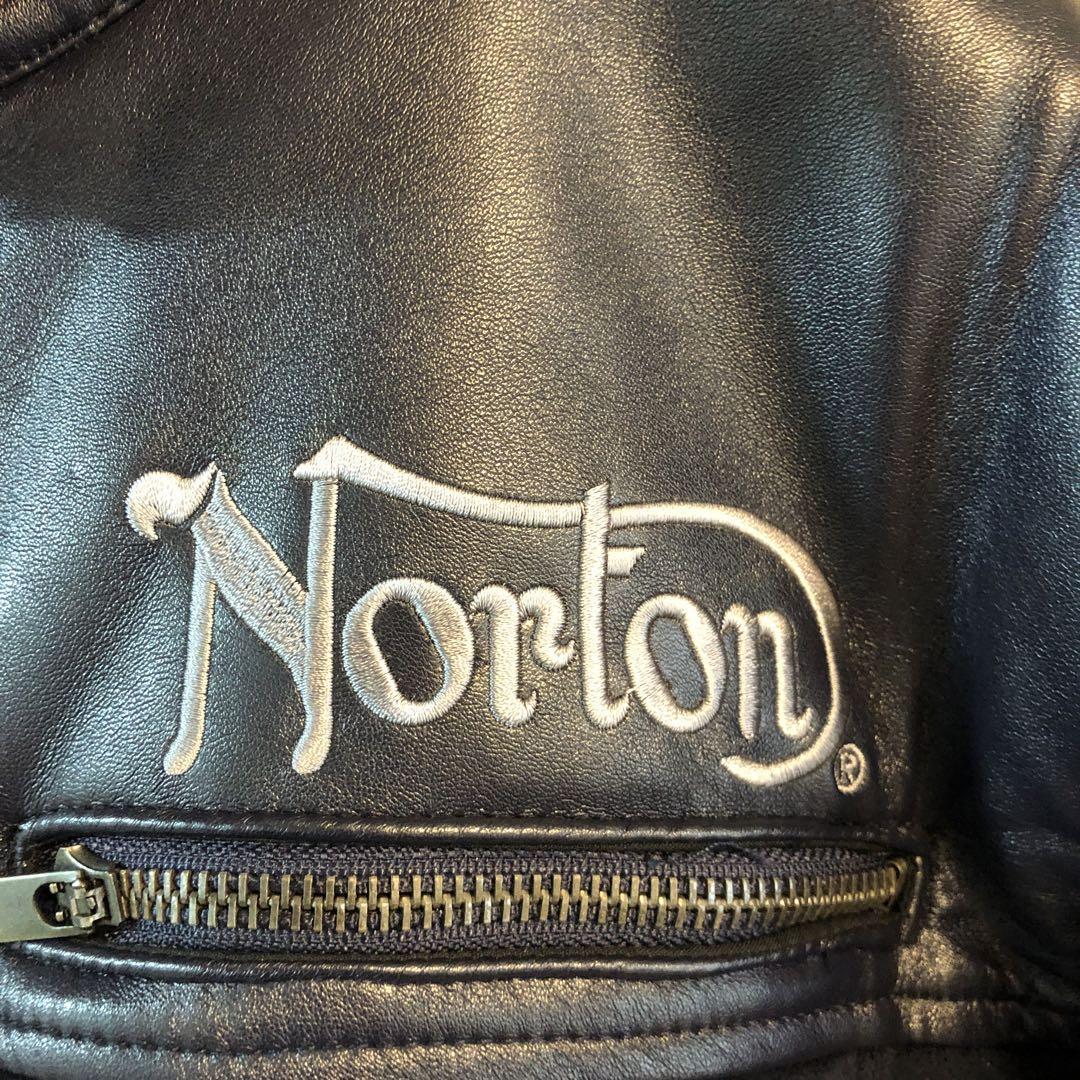 未使用級 Norton ノートン 裏ボア フライトジャケット ライダース スエード ロゴ ストラップ ムートン レザージャケット 襟ボア 濃紺 L_画像5