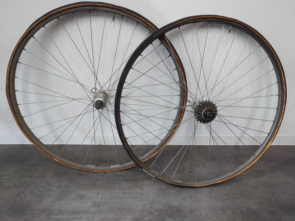【中古品】Fiamme HardSilverリム フィアメハードシルバー SUN TOURスプロケット 5S 13-21T 700Cチューブラー ホイールセット