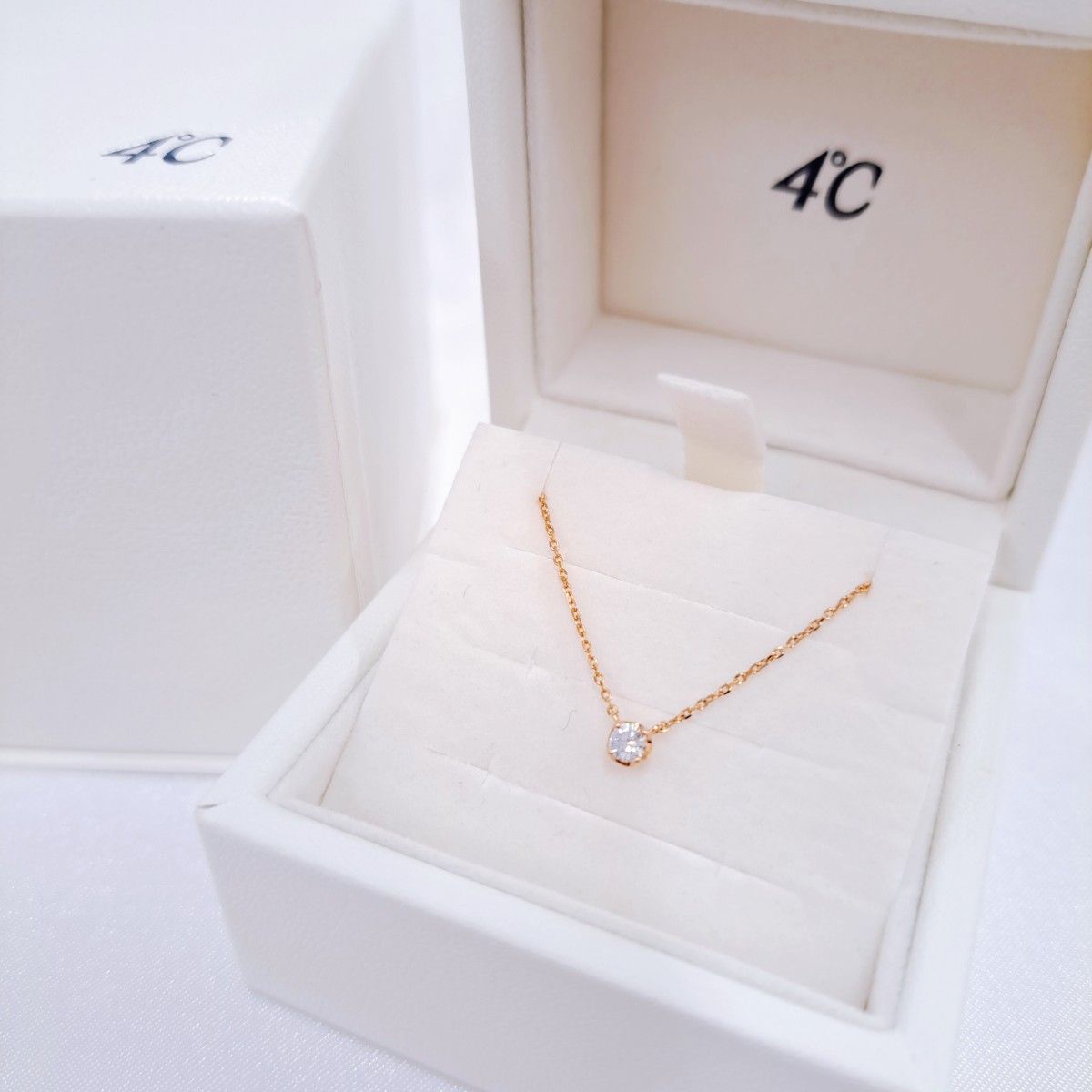 4℃ K10 ダイヤモンド ネックレス ピンクゴールド 一粒ダイヤ 1P 4℃ K10 ダイヤモンド ネックレス ピンクゴールド 一粒ダイヤ 1P