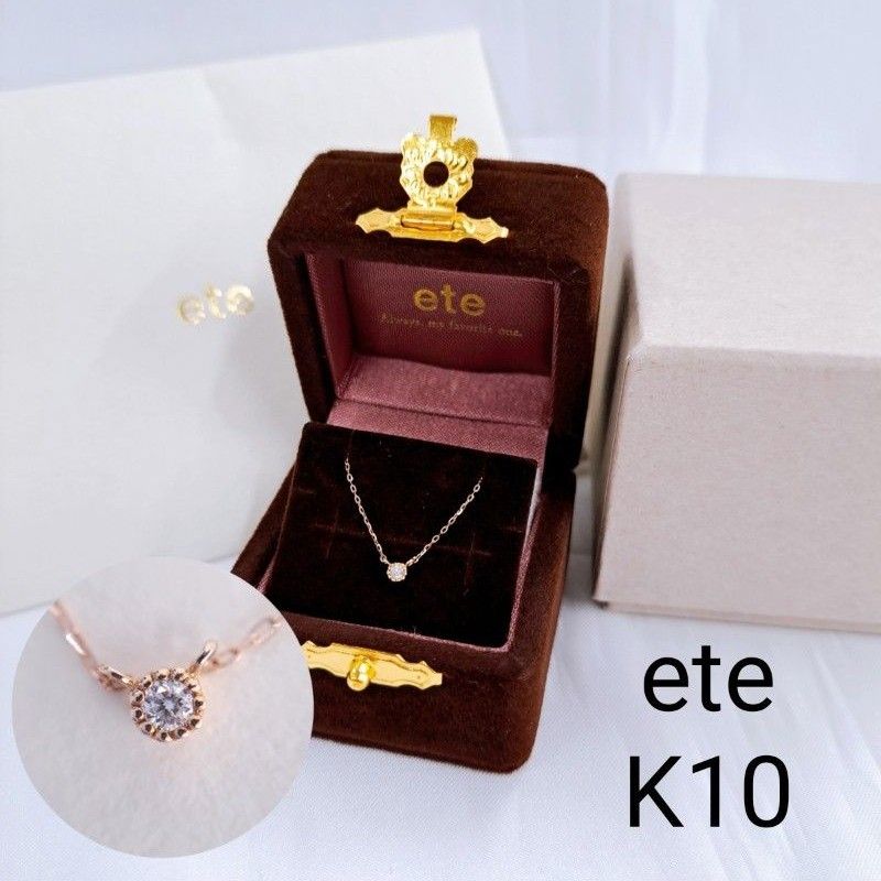 ete　エテ　 ダイヤモンド ネックレス　K10 ピンクゴールド　ダイヤ　0.02ct　一粒　1P　ジュエリークロス付き