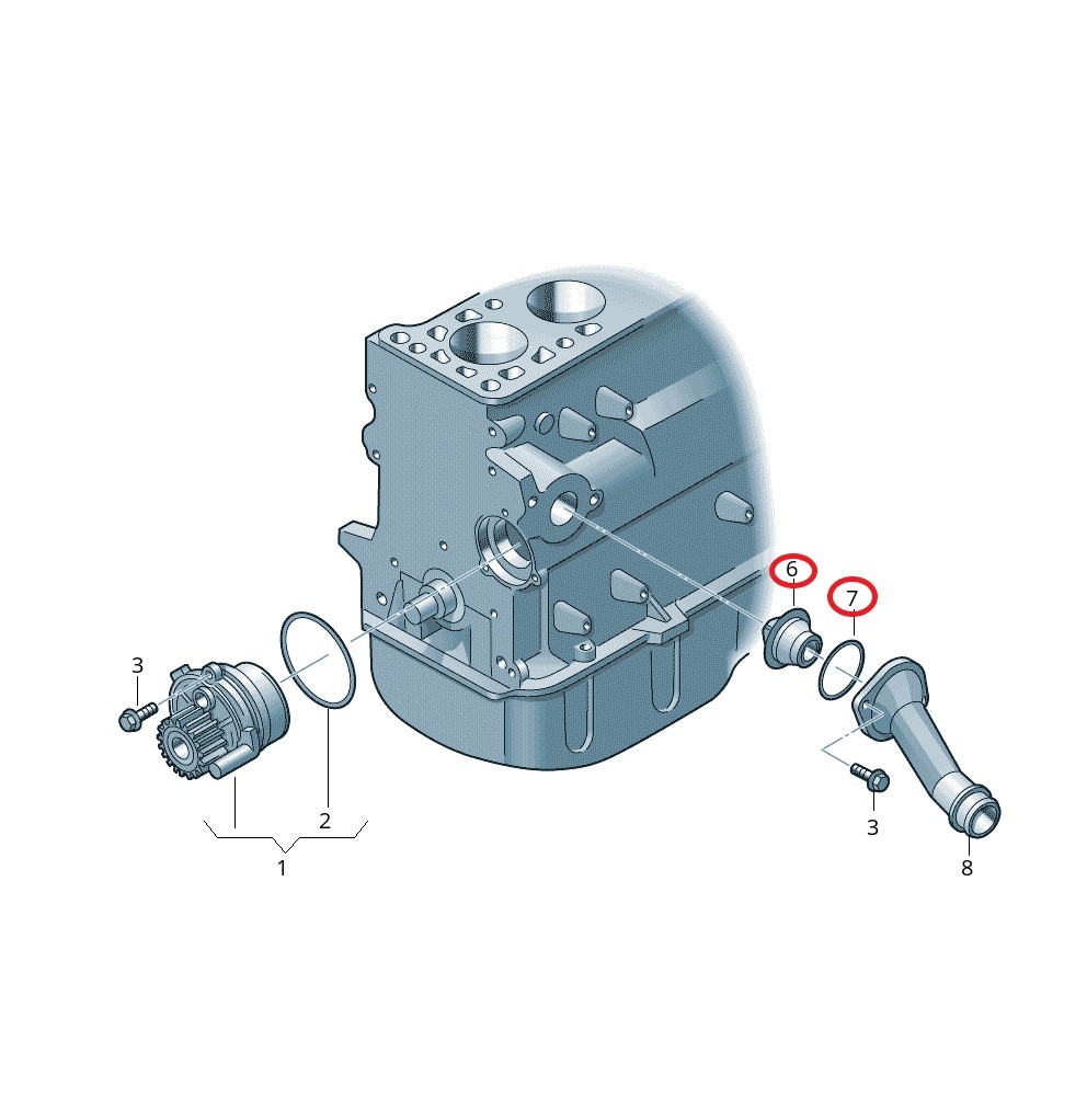 サーモスタット 87℃・Oリング付き＊Audi A3(8L/8P) /TT(8N) / VW Golf4/Newbeetle/BORA など＊050121113C相当【社外新品】