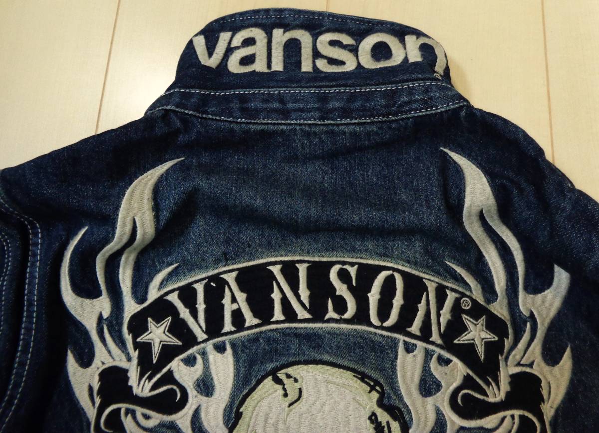 新品(S)定価21,780円[VANSON ツナギ つなぎ フライングファイアースカル 刺繍＆ワッペン デニム オールインワン]JFV-2101(男女)バイカー440_画像3