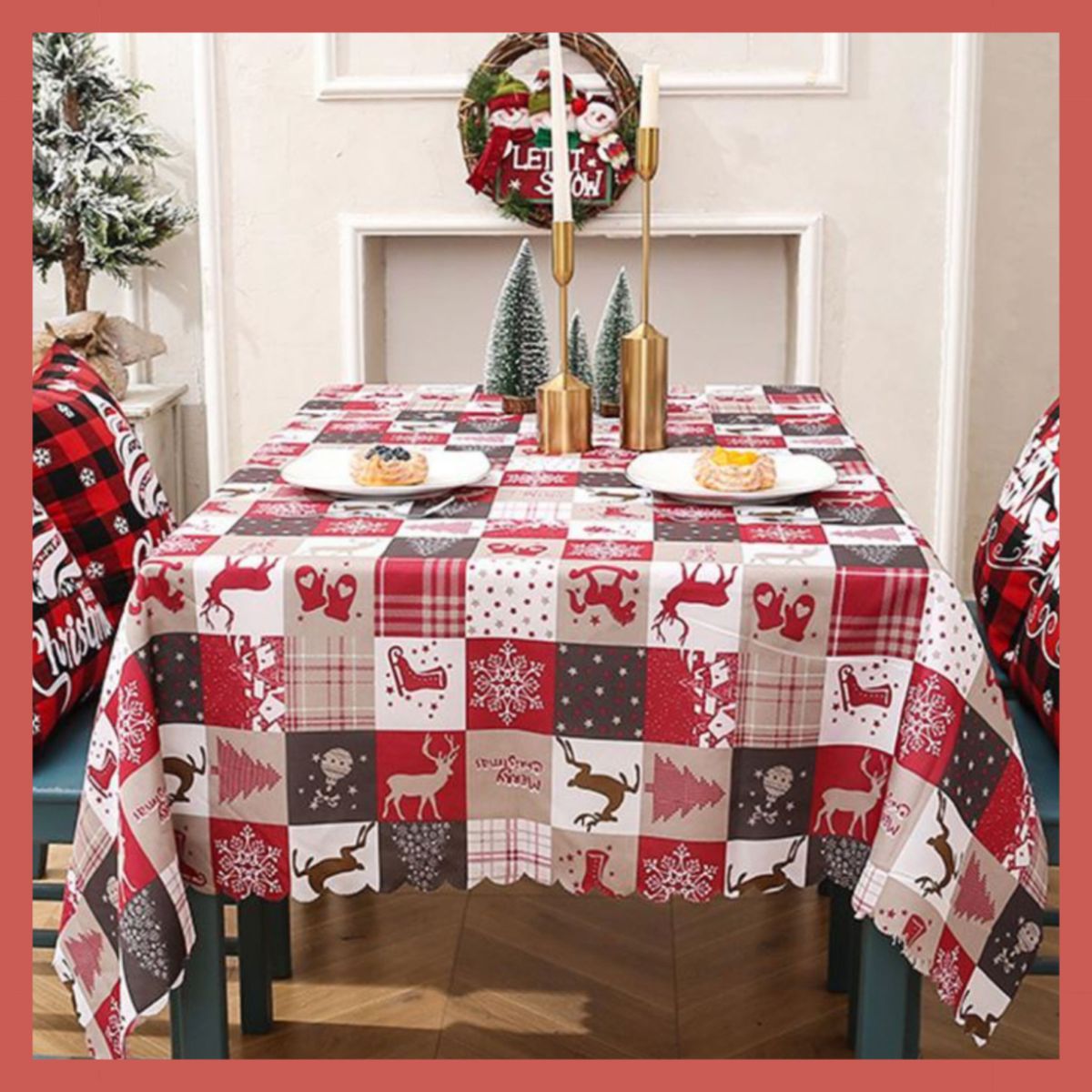 Xmas テーブル装飾　テーブルクロス　クリスマスカラー　雰囲気UP クリスマスパーティー　チェック柄　可愛いクロス　食卓