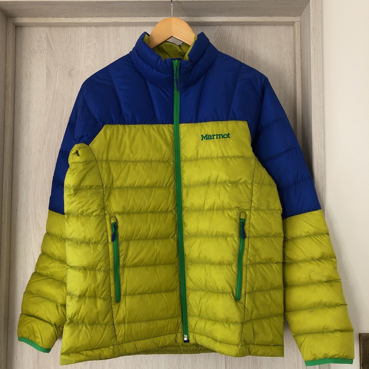 (k) marmot マーモット Douce Down Jacket 750 Fill Power 撥水加工 down DEFFENDER ダウンジャケット サイズM ブルー×イエロー