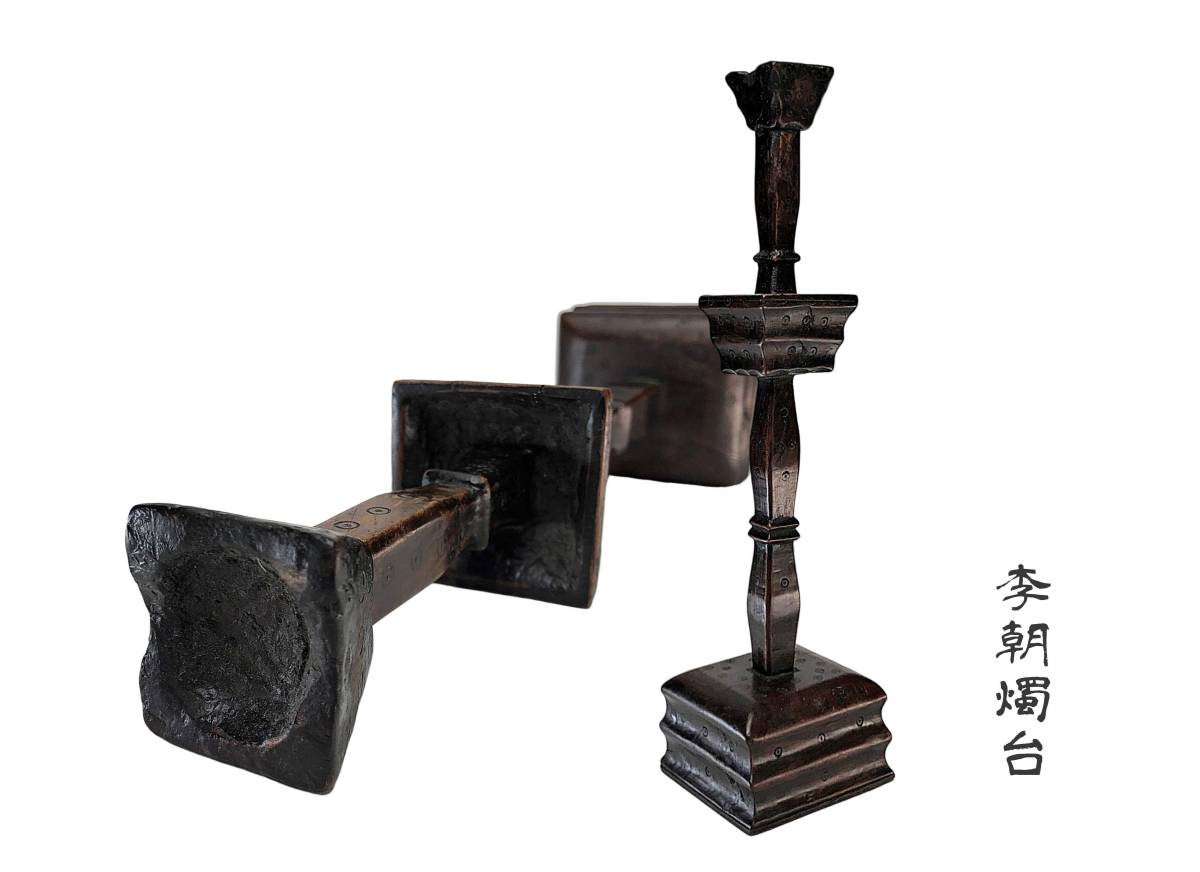 本歌朝鮮美術 李朝期 木製燭台 燈台 オブジェ 置物 高さ38 cm _画像1