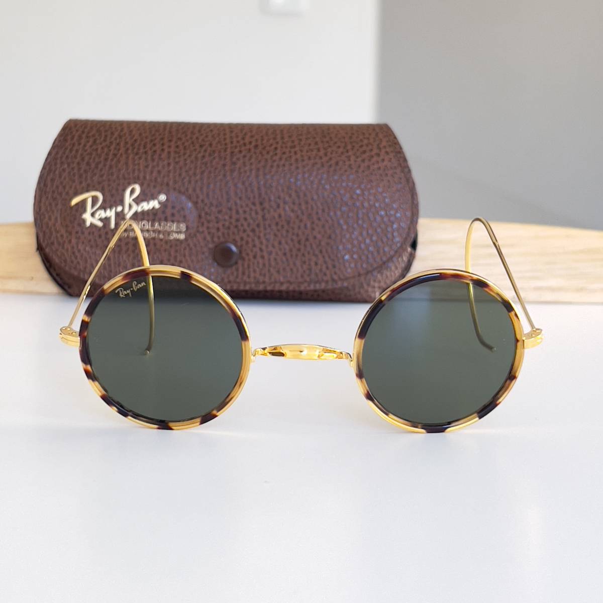 美品◆Vintage B&L Ray-Ban USA ヴィンテージ ボシュロム社製 レイバン シャイアン 繩手 サングラス 新円レンズ 一山式 ラウンド