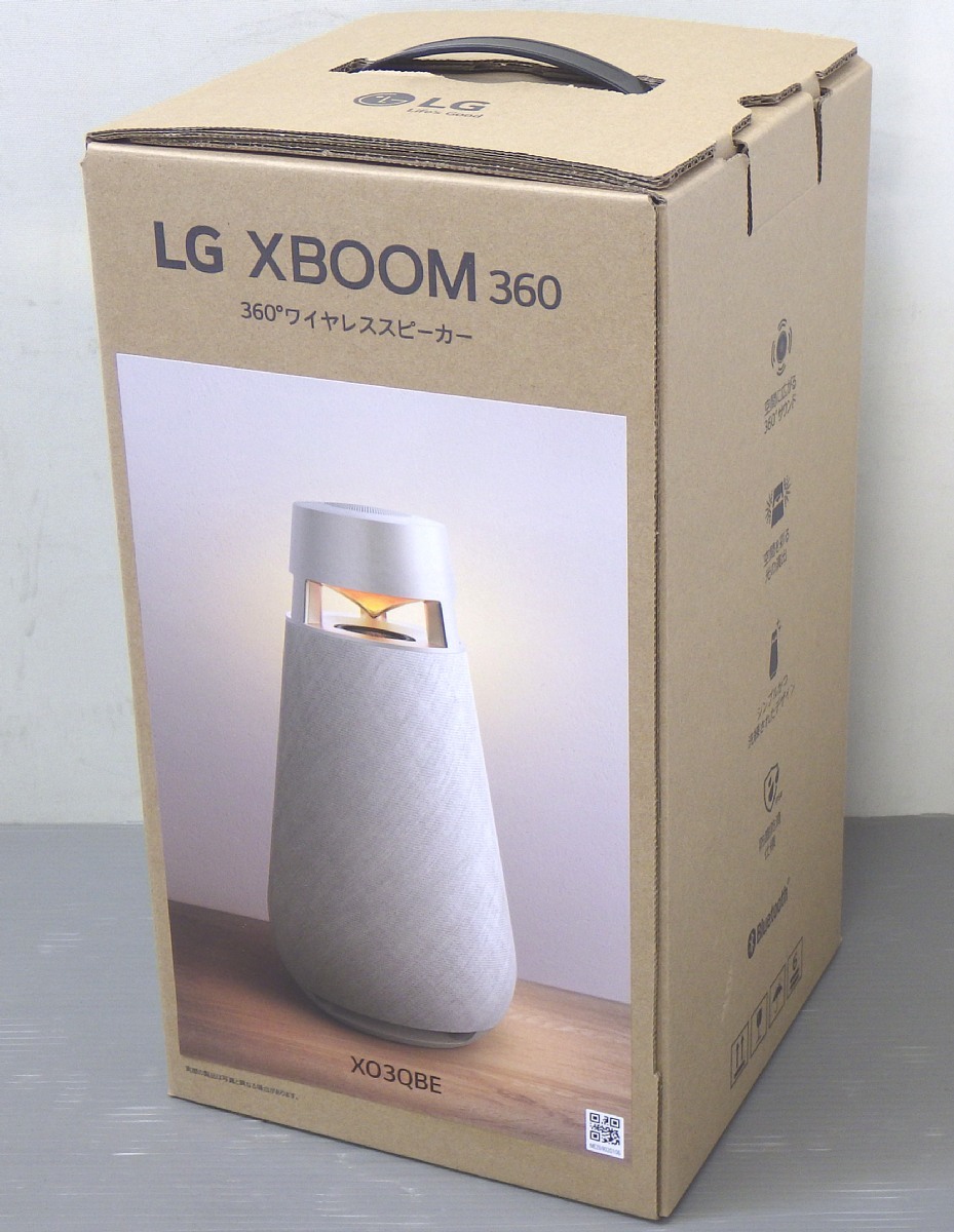 展示美品 2023年 Bluetooth ポータブル スピーカー LG XBOOM360 XO3QBE ベージュ バッテリー内蔵 マルチカラーLED 有線接続対応　２_画像1