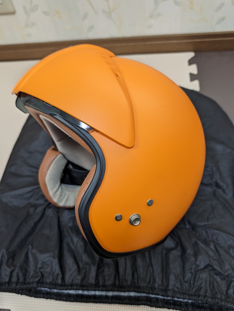 未使用　ヘルメット　ジェットヘル　つや消し　オレンジ　バイザー収納　イベント用　展示用 オレンジヘルメット　半ヘル　ビンテージ_画像1