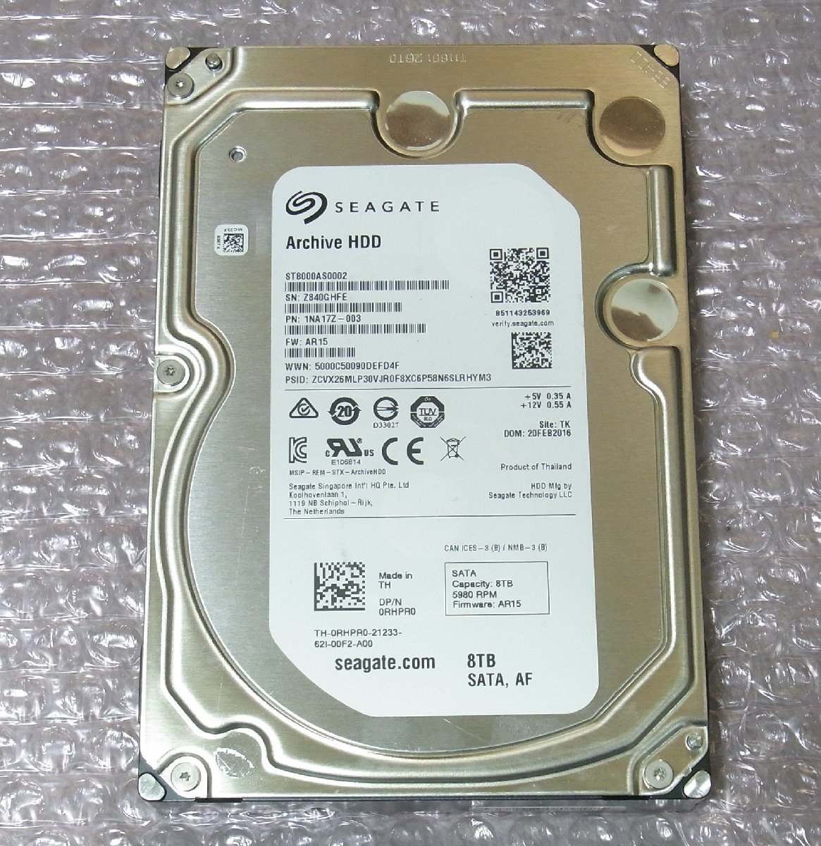 B37766 O-12061 SEAGATE ST8000AS0002 3.5インチ HDD 8TB 判定正常(2TB