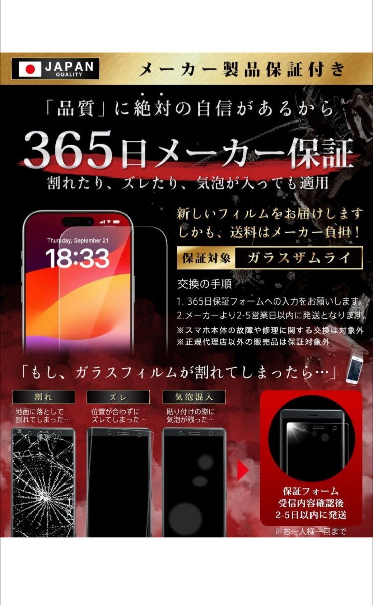 ガラスザムライ iPhone 15 Pro 用 ガラスフィルム アンチグレア 硬度 10H 国産AGC素材 強化ガラス 保護フィルム 米軍MIL規格 387-ang_画像5