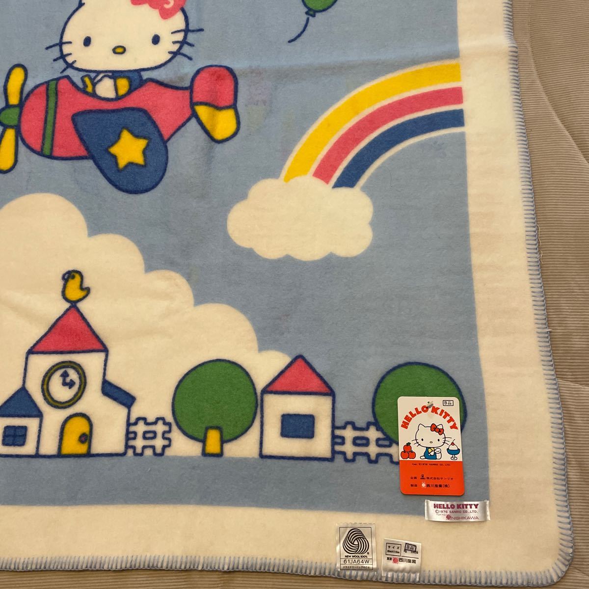ハローキティ キティ 1976年製 毛布 キッズ毛布 毛100% サイズ85 ハローキティ キティ 1976年製 毛布 キッズ毛布 毛100% サイズ85