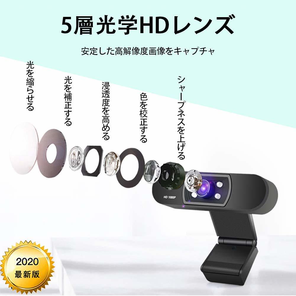 【セール・新品】HDウェブカメラ 1080P/1920P 200万画素 マニュアルフォーカス WEBカメラ 内蔵 マイク 360°調整可能_画像3