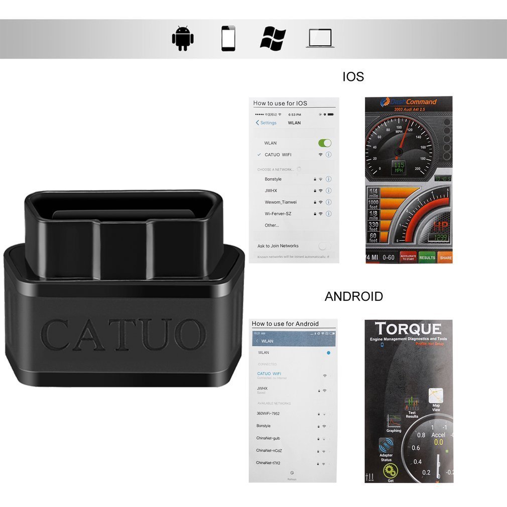 【新品・送料無料】CATUO OBD2 診断機 自動車 故障診断機 設置簡単車両のECU情報をアプリでチェック IOS Android PC対応可能_画像4