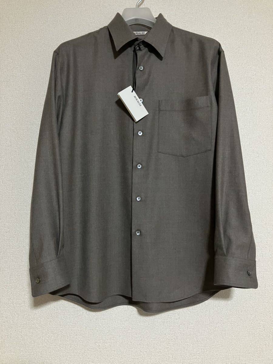 AURALEE オーラリー 22AW SUPER LIGHT WOOL SHIRTS TOP BROWN サイズ3 新品_画像1