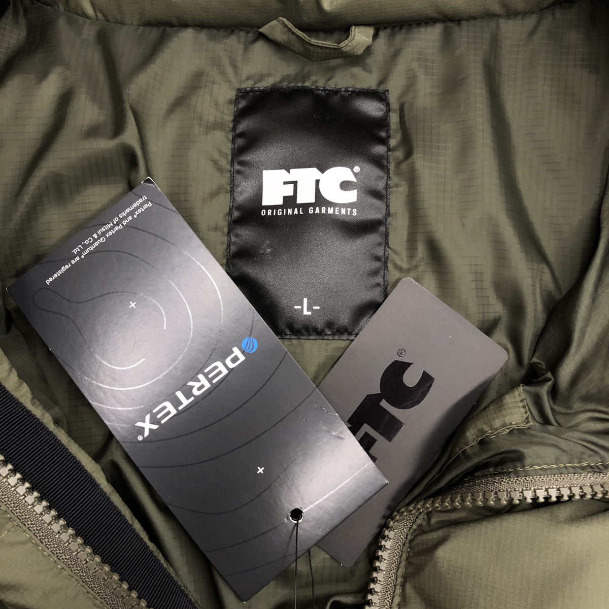 ▲ FTC エフティーシー PERTEX DOWN JACKET パーテックス ダウン ジャケット アウター カーキ 緑 サイズL FTC022AWJ18 104_画像6