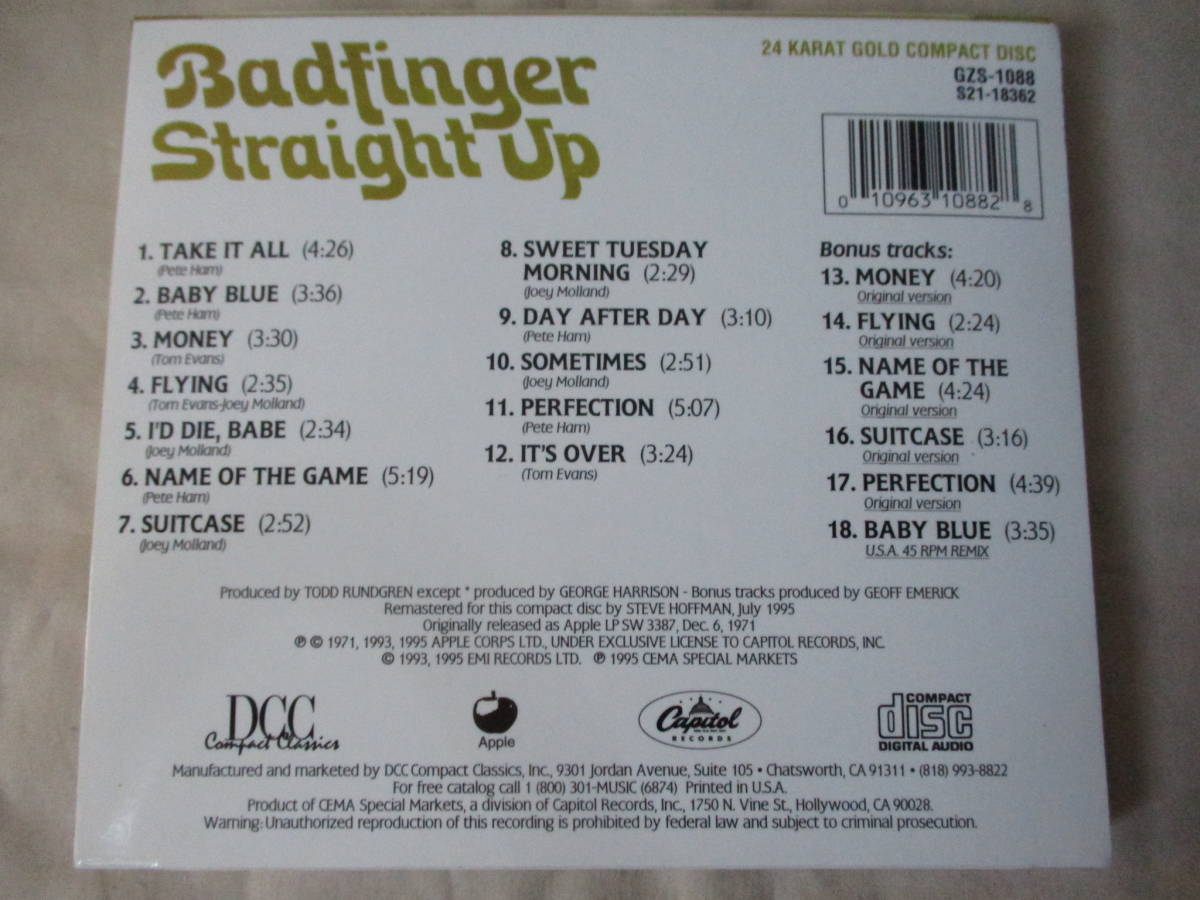 BADFINGER Straight Up ‘96(original’71) 限定盤オリジナルマスター DCC社マスタリング ユキム輸入盤国内仕様 24Karat Gold Discボートラ_画像6