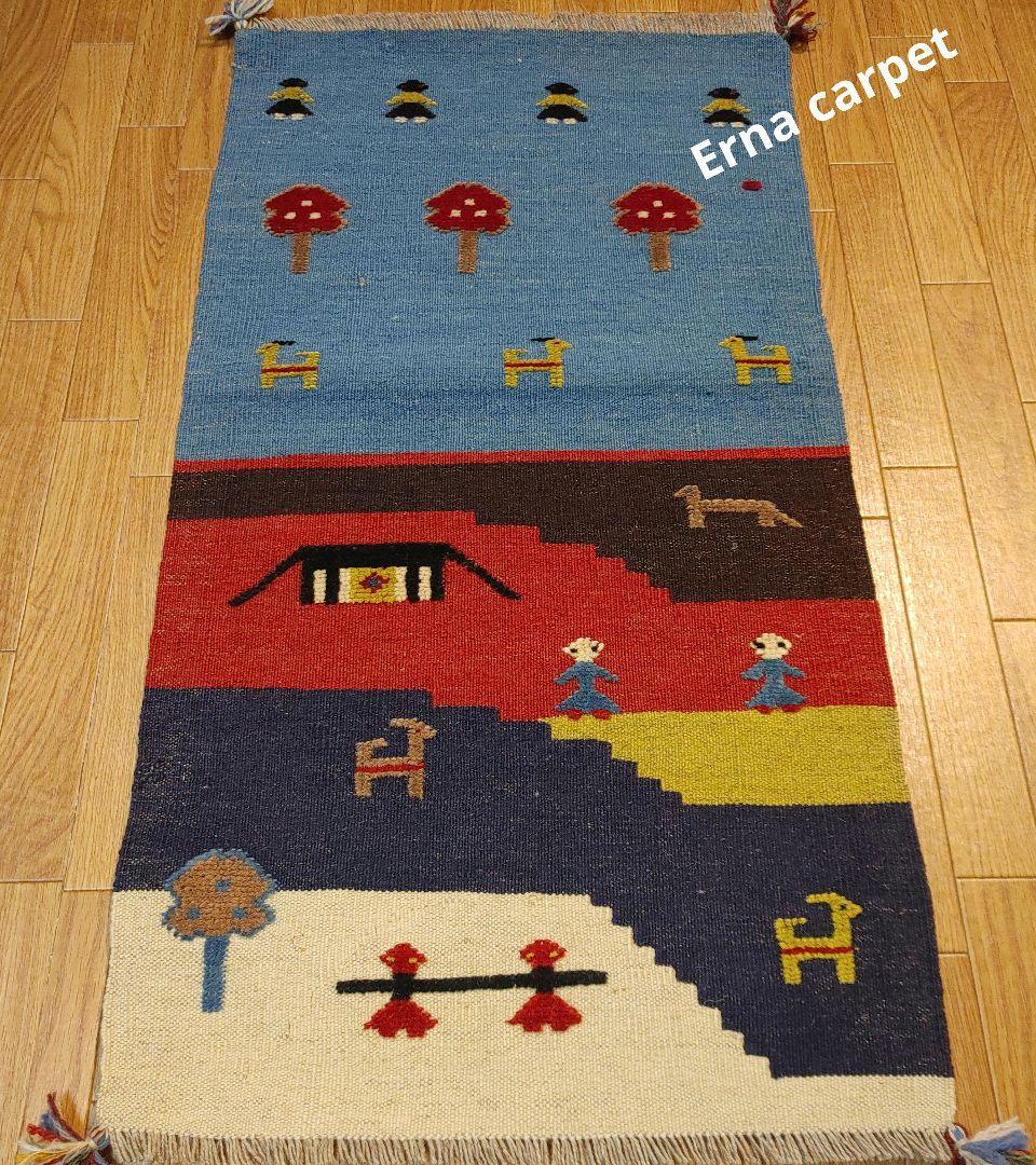 ペルシャ GA19 絨毯（キリム絨毯）手織り 新品 97x52 persia kilimcarpetの画像1