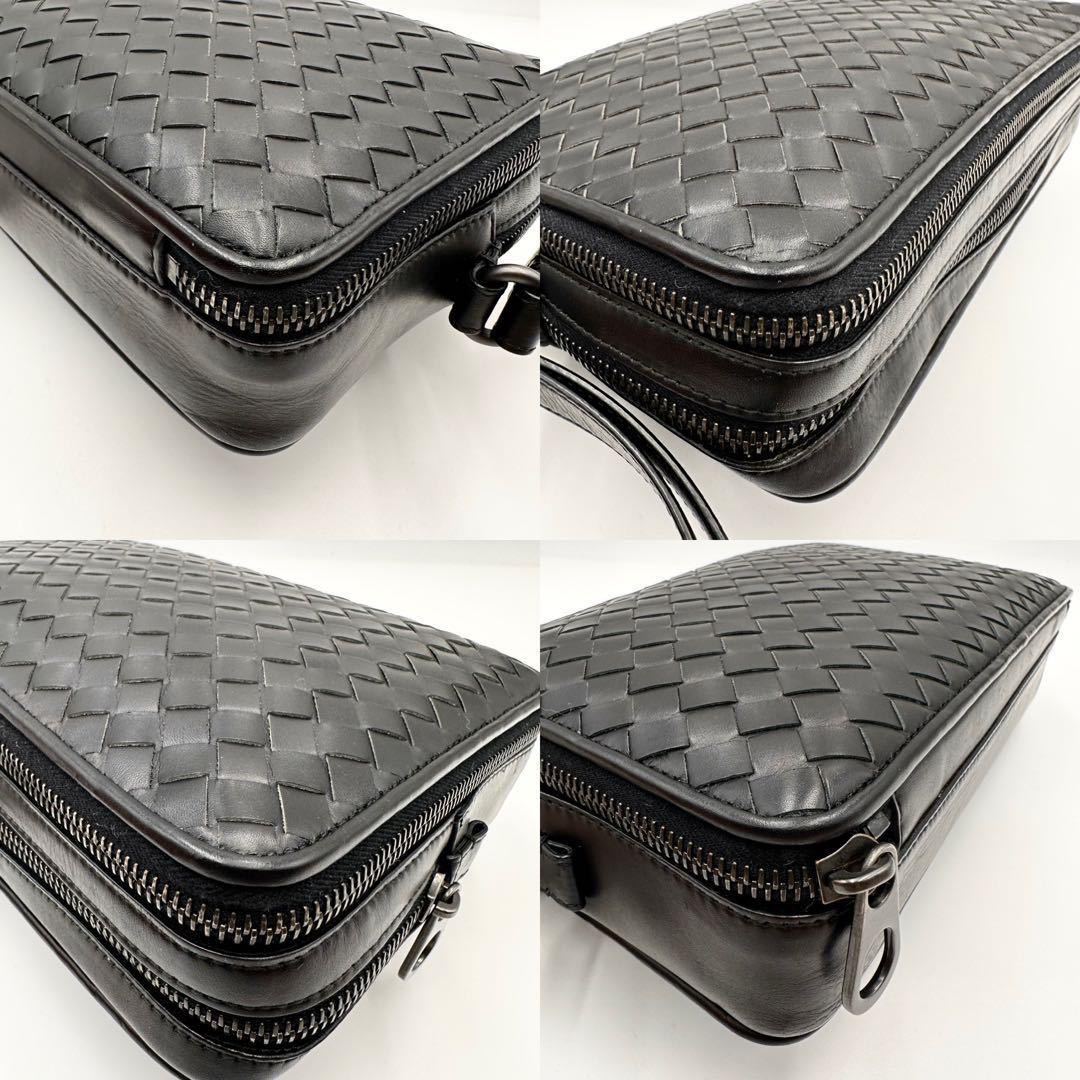 1円■美品■ BOTTEGA VENETA ボッテガ メンズ イントレチャート セカンドバッグ クラッチバッグ ハンド 2層 ダブルジップ ビジネス 黒_画像6