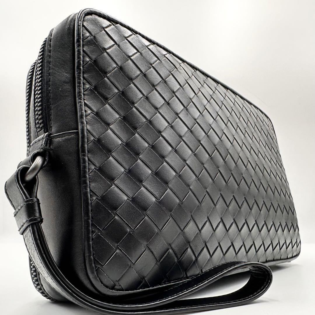 1円■美品■ BOTTEGA VENETA ボッテガ メンズ イントレチャート セカンドバッグ クラッチバッグ ハンド 2層 ダブルジップ ビジネス 黒_画像1