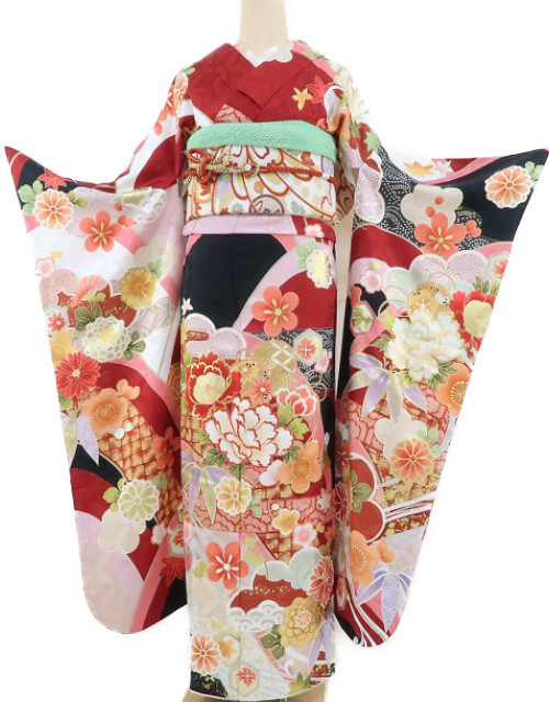 yu.saku2 beautiful goods 5 point set kimono coming-of-age ceremony * pretty ..... heart .... power beautiful ~ long-sleeved kimono * long kimono-like garment * double-woven obi * small articles 2745
