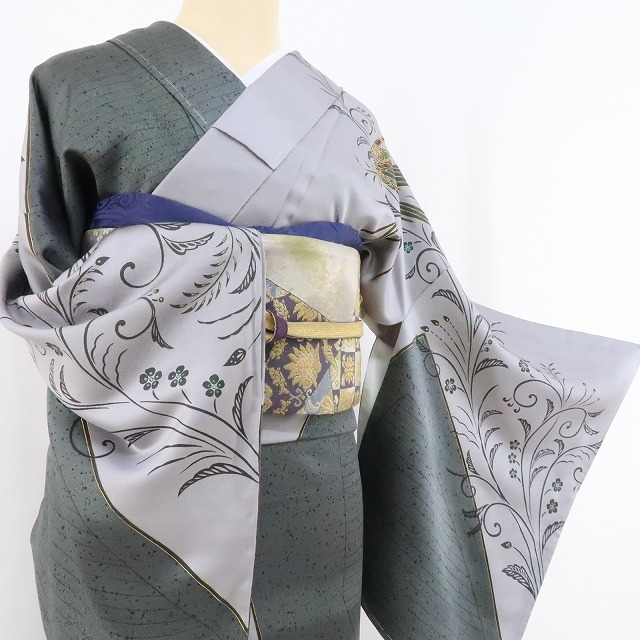 ゆめsaku2 新品 大島明 落款 着物 正絹 仕付け糸付“夢に見た翼を ゆめsaku2 新品 大島明 落款 着物 正絹 仕付け糸付“夢に見た翼を